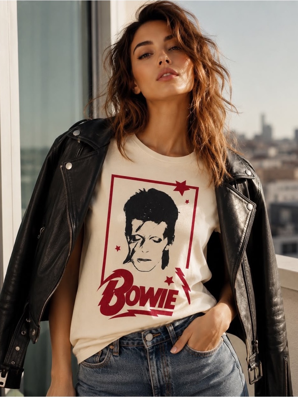 David Bowie Official Graphic T-Shirt Tee Cream Size L 100% Cotton